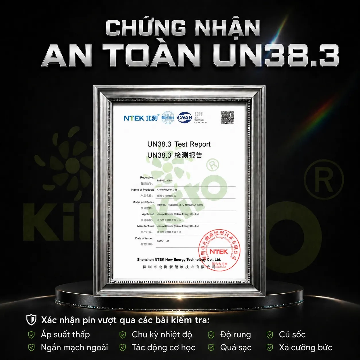 Chứng nhận UN38.3 cho pin lithium áo điều hòa Kito