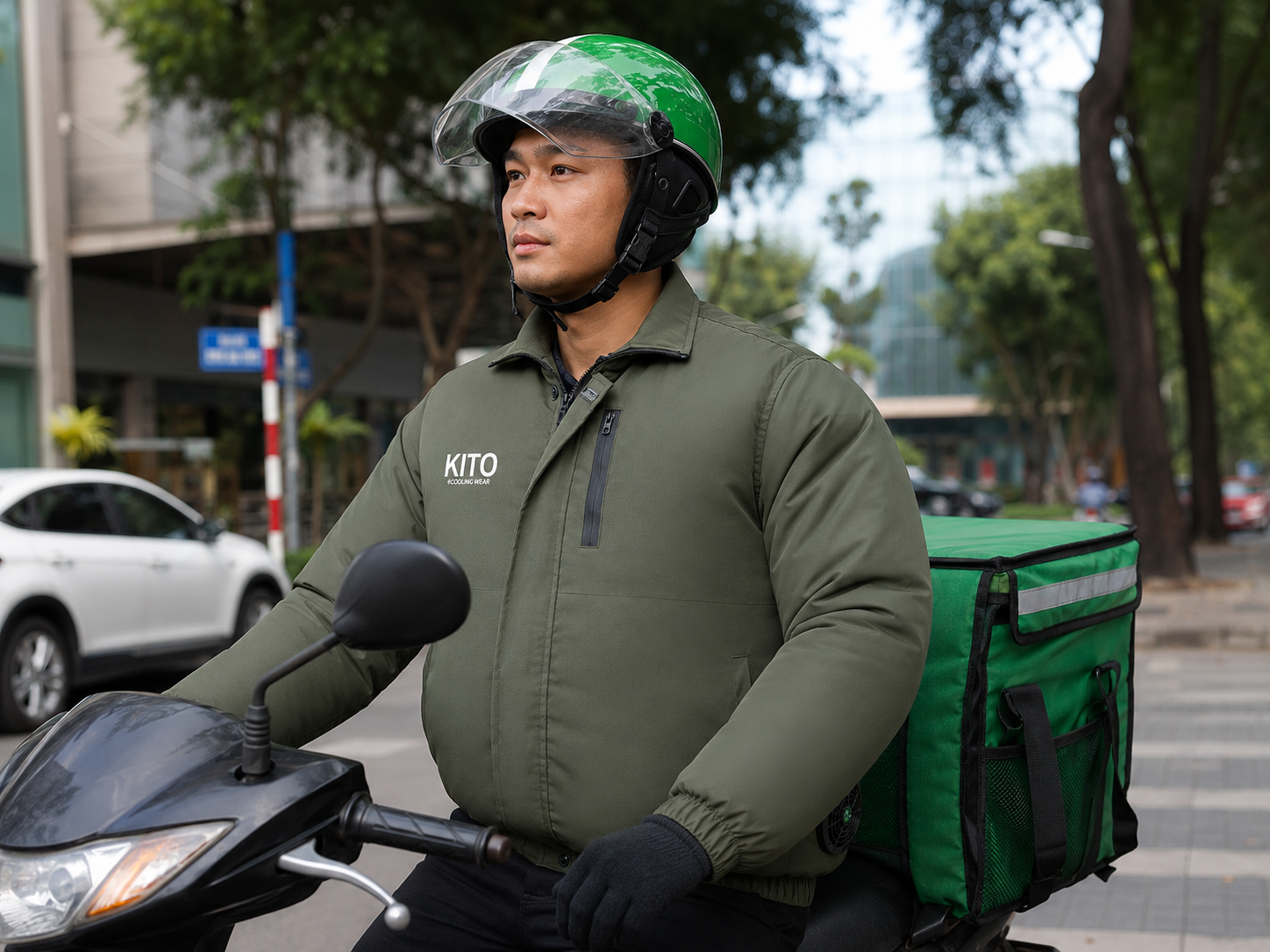 in logo công ty lên áo điều hòa cho đội giao hàng logistics