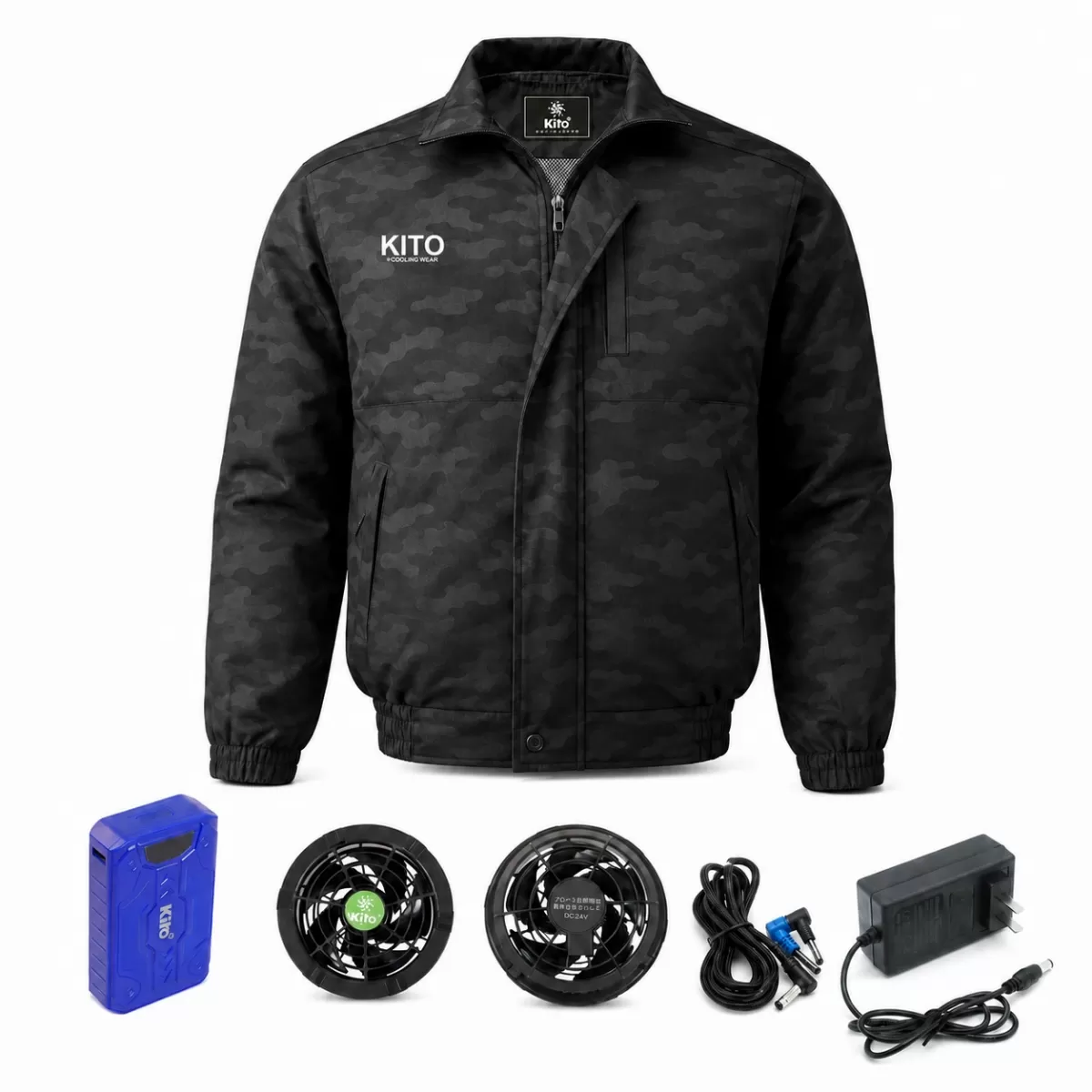 Bộ áo điều hòa KITO KT05 camo đen quạt 24V pin 30000mAh