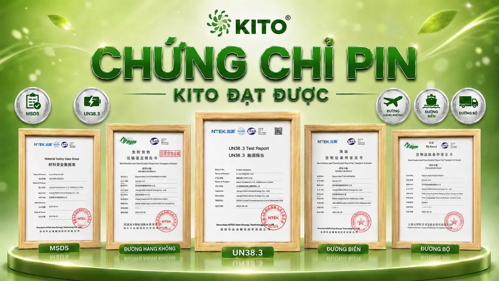 Chứng chỉ chứng nhận an toàn của pin KITO