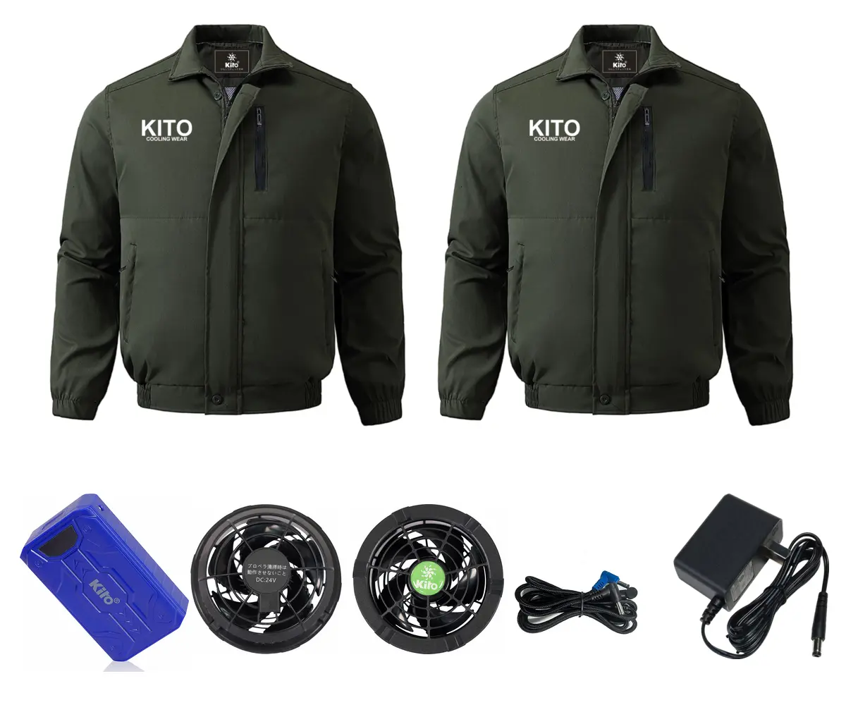 Combo 2 áo điều hòa KITO KT05 xanh rêu quạt 24V pin 30000mAh
