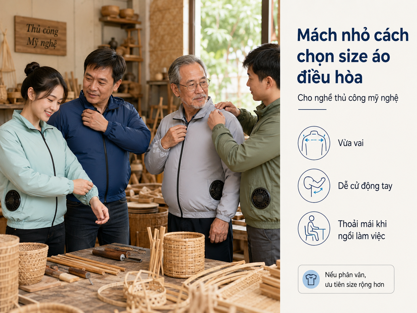 Mách nhỏ cách chọn size áo điều hòa cho nghề thủ công mỹ nghệ