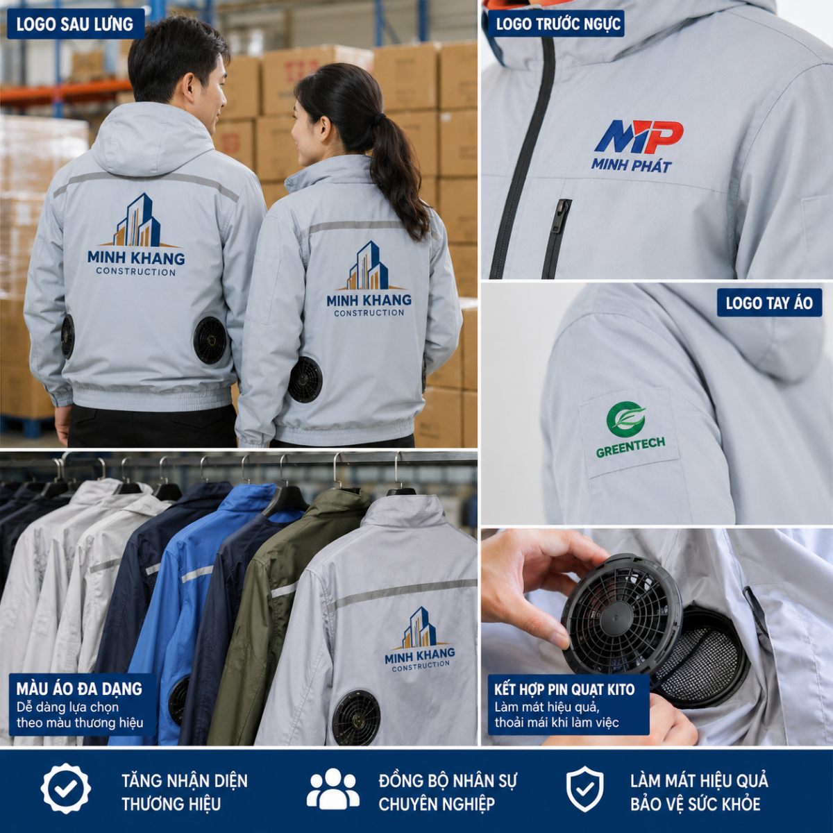 Công ty Minh Khang thiết kế logo vào áo điều hòa